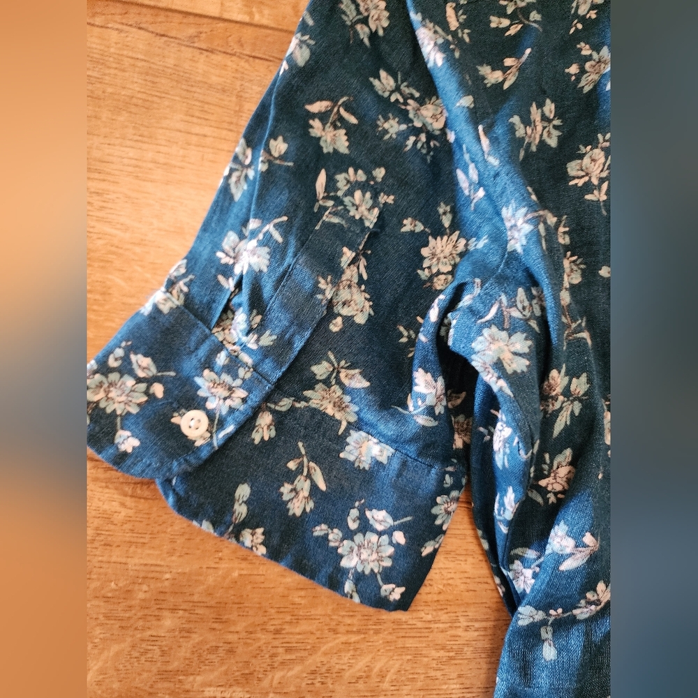 NWT $185 Ralph Lauren womens 10 Floral Linen MidI Dress Waist Bow Tie Button Up - Picture 13 of 13